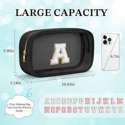 YOOLIFE Travel Clear Makeup Bag Toiletry Bag, Make up Bag Waterproof Toiletry Bags for Women Cosmetic Bag Birthday Gifts for Women Personalized Mother Girlfriend Wife Bridesmaid Gifts Black Letter S