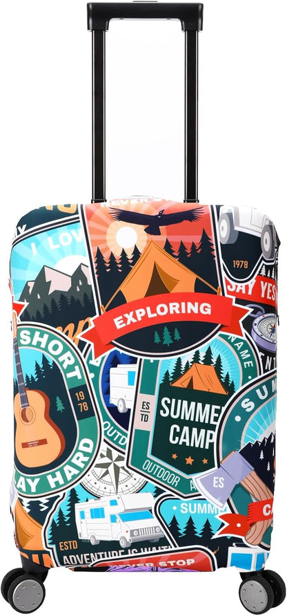 Travel Luggage Cover Protector Washable Suitcase Cover Fits 31-32 Inch Luggage (XL,Color,Exploring)