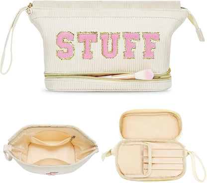 Travel Make up Bag Double Layer Cosmetic Bag Gift for Women Preppy Stuff Bag for Her Mom Girlfriend Wife Teacher 12 13 14 15 16 Years Old Teen Girl Gifts Trendy Bag