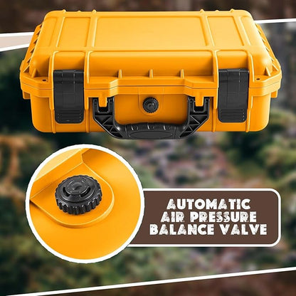 1 Pcs 11.3 x 8.7 x 4.2 Inch Waterproof Hard Case with DIY Customizable Foam Insert Portable Protective Case with Knife for Camera Drones Equipments Tools Test Instruments (Yellow)