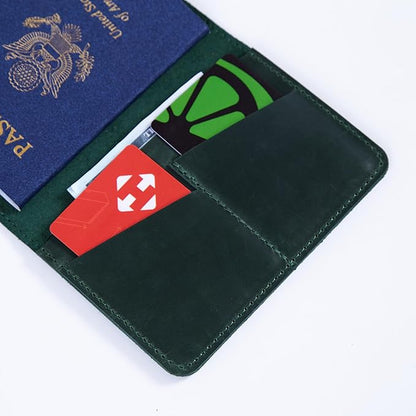 Leather Travel Passport Wallet - Passport Holder for Travel Compatible with Airtag Passports Cover with Card Slots & Note Compartment, Magnetic Closure, Genuine Leather Crazy Horse, Vintage Green