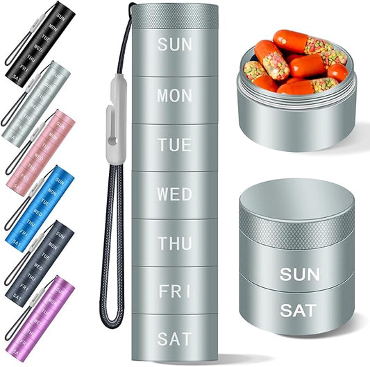 Aluminium Travel Pill Organizer,Weekly Metal Pill Case,Pill Holder, Moisture Proof Waterproof Daily Pill Box 7 Day, Large Pill Container to Hold Vitamins,Medication,Supplements 【Light Blue】