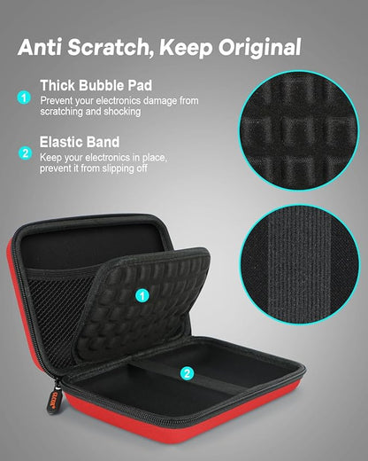 Pure-Red Shockproof Hard Shell Carrying Case for Portable External Hard Drive, Power Bank, Charger, Seagate Game Drive, Cell Phone, Electronic, Women Accessories - Large Storage Pouch Travel Bag