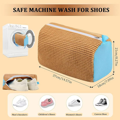 2 Pcs Shoe Washing Machine Bag Sneaker Laundry Bags For washers, Cleaned 360° Mesh Pouch Reusable & Durable Laundry Shoe Bag Side Zipper, Suitable for Washing Machine and Dryer(Light Brown)