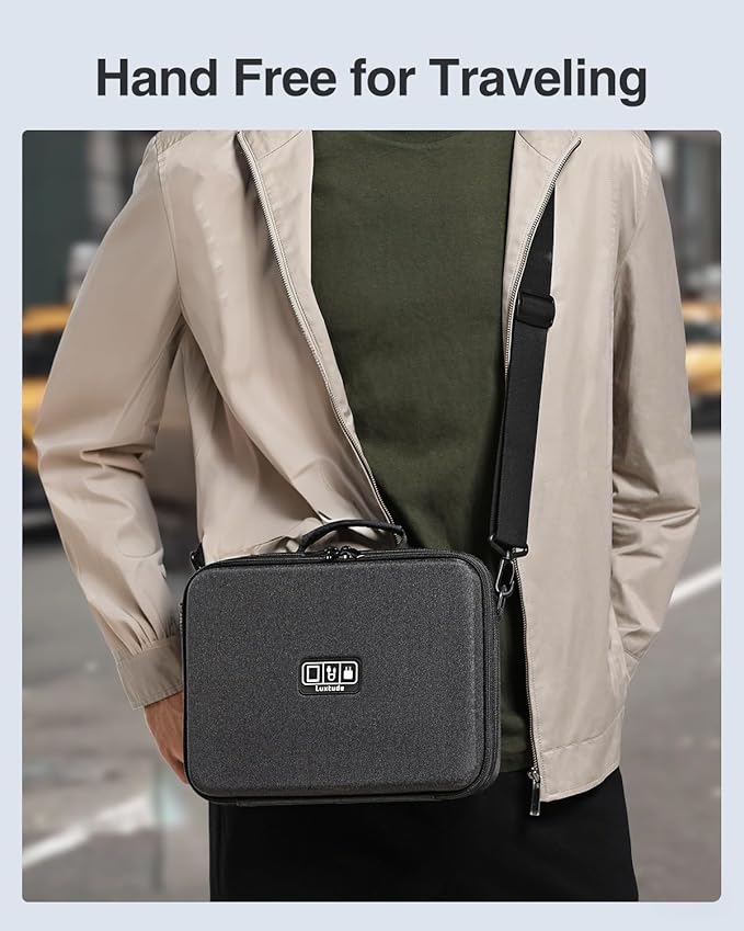 Luxtude Electronics Organizer Travel Case Large, Tech Organizers Travel Case, Hard Charger Organizers, Portable Cable Organizer, Travel Essentials for Charger/Mouse/Cash/Card, Tech Gifts