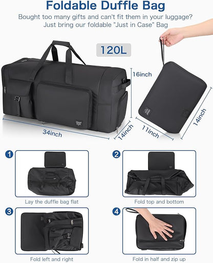 120L Travel Duffle Bag for Men and Women, Urtala 34” Large Duffle Bag for Traveling with Shoes Compartment, Foldable Travel Duffel Bags, Waterproof and Tear Resistant