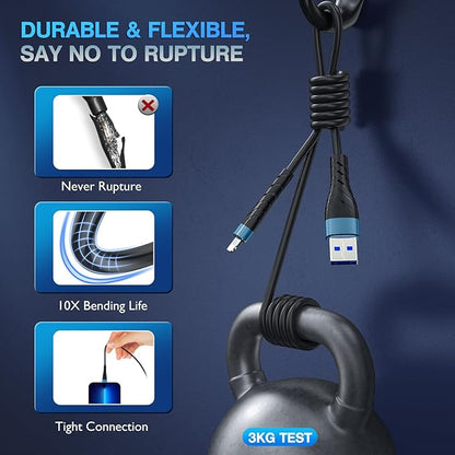 OIITH MFi Certified iPhone Charger Cable 3 Pack 6 Ft, Long for Lightning Charging Cord, Fast 2.4A for iPhone USB Cord Compatible with iPhone12/11/XS/Max/XR/X/8/8P/7P/6/iPad - Indigo