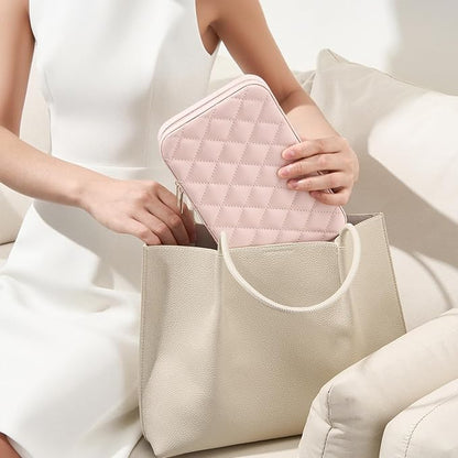 Lolalet Travel Jewelry Case for Women Girls, Travel Jewelry Organizer Box with Mirror & Clear Storage Bag, Small Portable Earring Necklace Bracelet Ring Case, Birthday Christmas Gifts -Medium, Pink