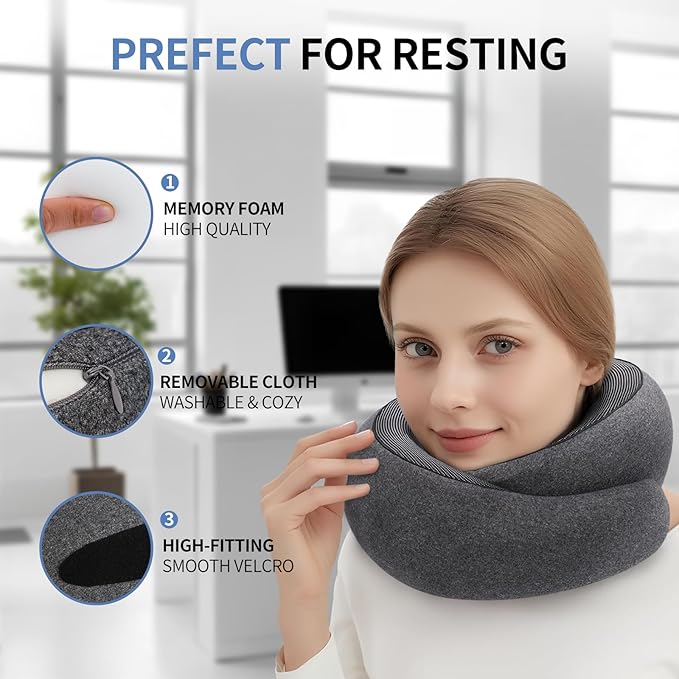 Neck Pillow Airplane, Travel Pillows for Airplanes, Memory Foam Adjustable Portable Neck Pillow for Traveling, Car Rides, and Home Use