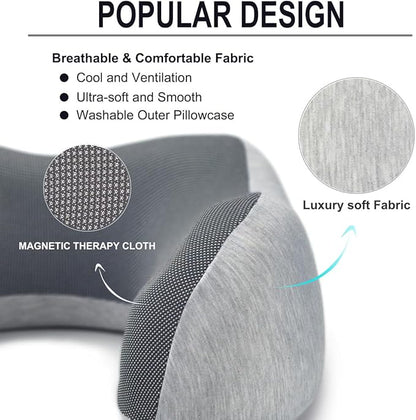 napfun Neck Pillow for Traveling, Upgraded Travel Neck Pillow for Airplane 100% Pure Memory Foam Travel Pillow for Flight Headrest Sleep, Portable Plane Accessories, Light Grey Set