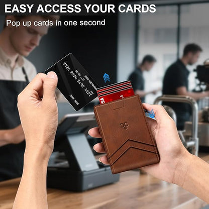 Wallet for Men Wallet with Slim Pop Up Card Holder for 12-14 Cards, RFID Blocking Bifold Minimalist Smart Wallet, Credit Card Holder with ID Window & Cash Slot, Compact Metal Card Case, Gifts for Men