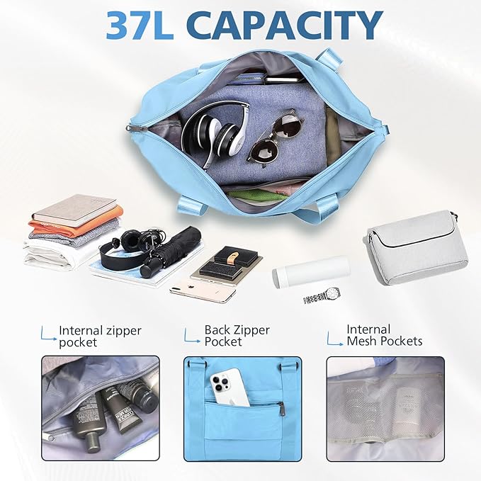 Travel Duffle, Waterproof Weekender Carry On Tote for Women, Travel Essentials Sport Gym for Men, Hospital Bag for Labor and Delivery, Overnight Luggage With Trolley Sleeve