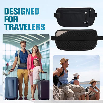 PU Leather Money Belt - Passport Holder Secure Hidden Travel Wallet with RFID Blocking, Undercover Fanny Pack(Black)