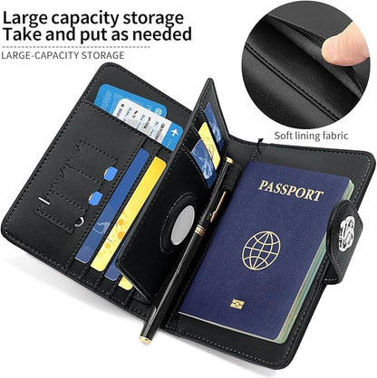 Passport Holder Wallet Bag with AirTag Holder, Card Slots and Passport Solt Ticket Cash Solt, Photo Solt Sim Card Pen Slot.Black