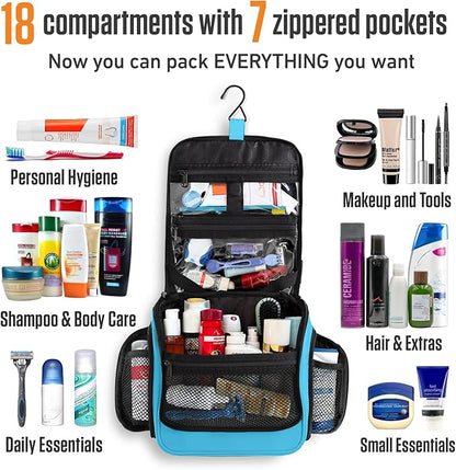 VENTURE 4TH Hanging Travel Toiletry Bag for Women & Men - Travel Organizer with Expandable Compartments & Removable Clear Pouch for Toiletries (Light Blue)