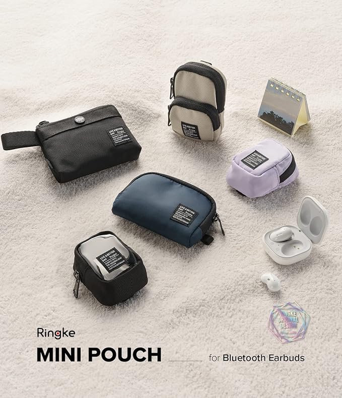 Ringke Mini Pouch Block, Small Bag for Universal Wireless Ear Buds, Durable Waterproof Keychain Backpack Accessories for AirPods Pro 3 & 2 & 1, AirPods 4 & 3 & 2 & 1 Case