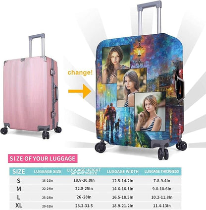 Personalized Luggage Suitcase Cover With Photo Dog Cat, Picture Custom Suitcase Cover, Custom Luggage Cover,[5 Backgrounds], (S (for 18--21 inch luggage))