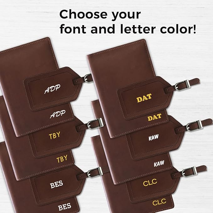Personalized Monogrammed Toffee Leather RFID Passport Wallet and Luggage Tag