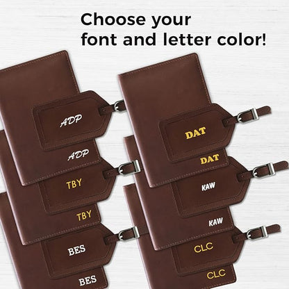 Personalized Monogrammed Toffee Leather RFID Passport Wallet and Luggage Tag