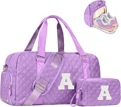 Initial Travel Duffle Bag Women Girls Christmas Gift: Personalized Weekender bags, Dance Cheer bag Sports for Girl, Kid Gymnastics Bags, Birthday Gifts for Women Kids Teens