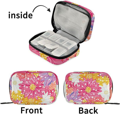 Pill Organizer Box Case Weekly Travel Pill Container Holder 7Day Cute Vitamin Organizer Dispenser Sorter Planner Storage Small Compact Cute Chrysanthemum Flowers14