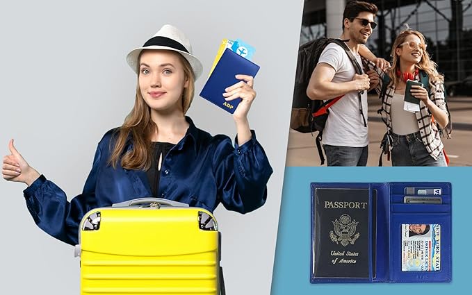 Personalized Monogrammed Cobalt Blue Leather RFID Passport Wallet and Luggage Tag