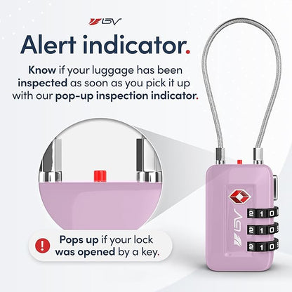 TSA Accepted Luggage Travel Lock, Set-Your-Own Combination Lock for School Gym Locker, Luggage Suitcase Baggage Locks, Filing Cabinets, Toolbox, Case (Purple, 6 Pack)