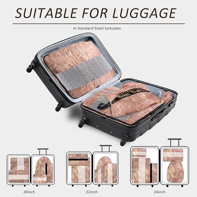 U+U 5 Set Packing Cubes for Travel Essentials Ultralight Luggage Packing Organizers with Laundry Bag and Shoe Bag for Vacation, Business Trip and Camping (Paisley Pattern)
