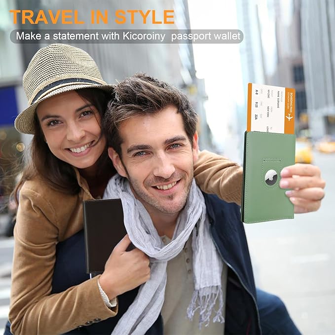 Full Grain Leather AirTag Passport Holder Wallet Cover for Men and Women Travel, Passport Holder with AirTag Slot Passport Wallet, Travel Essentials Genuine Leather Passport Cover Gifts (Beige)