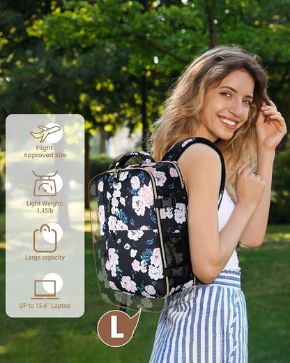 Travel Backpack for Women Man, Waterproof Personal Item Travel Bag Airline Approved Laptop Backpack Bookbag Weekender bags for Business,Travel, Work Fits 15.6 inch Laptop(Medium,Flower)
