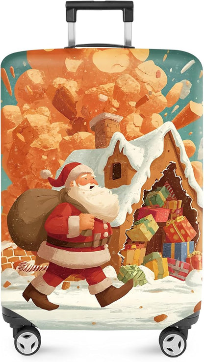 FOREVER QUEEN Santa Claus - Gingerbread House Luggage Cover Suitcase Protector Suitcase Cover Anti-Scratch,Stretchable Bag Cover Washable Durable Polyester
