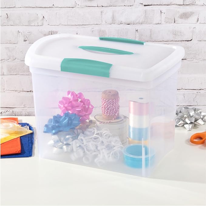 Sterilite Large Nesting ShowOffs Stackable Storage Bin, Latching Organizer Tote with Handle, Plastic Box for File Organization, Clear, 12-Pack