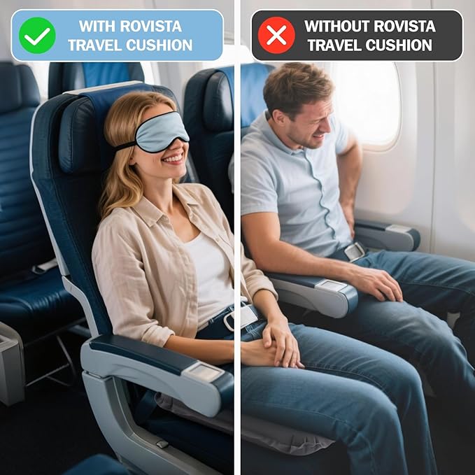 Larger Self-Inflating Airplane Seat Cushion for Long Flights – Portable Travel Cushion Airplane Seat - Memory Foam Travel Seat Cushion Providing Pressure Relief（Grey）