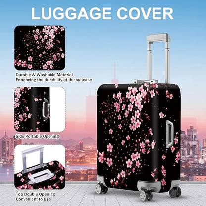 ANNA QUEEN Cherry Blossom Luggage Cover, Elegant Pink Sakura Design Suitcase Protector, Stretchable Washable Travel Sleeve for 20-22 Inch Luggage
