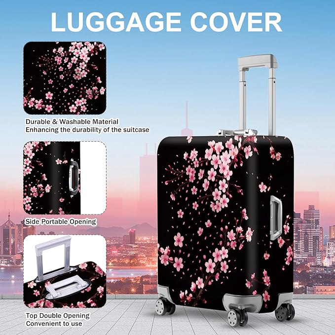 ANNA QUEEN Cherry Blossom Luggage Cover, Elegant Pink Sakura Design Suitcase Protector, Stretchable Washable Travel Sleeve for 32-34 Inch Luggage