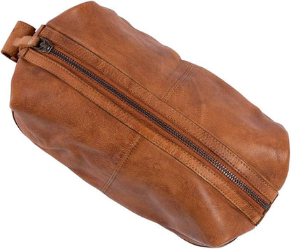 KomalC Premium Unisex Vintage Vanity Dopp Kit - Travel Toiletry Bag Shaving for Men and Women (Light Tan)