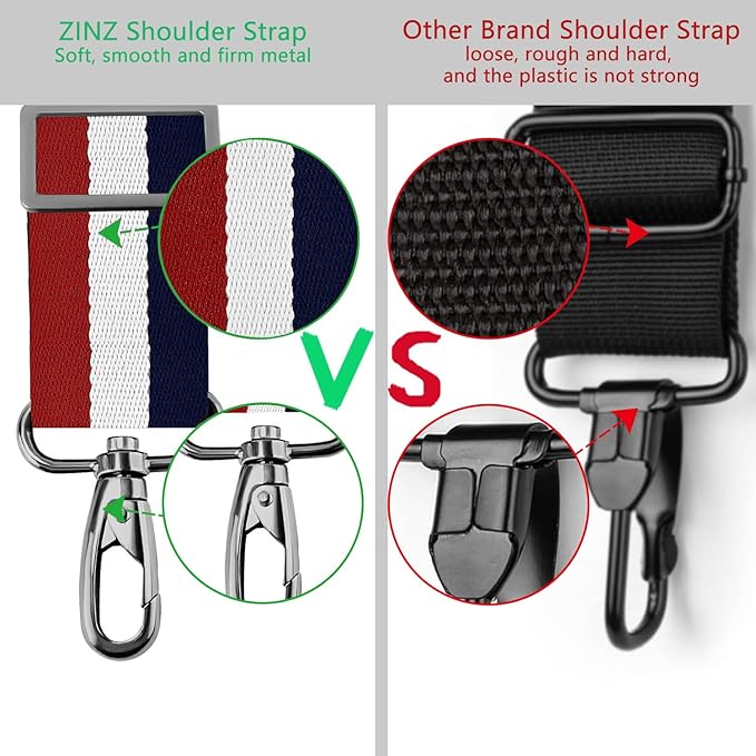 ZINZ 79 inch Shoulder Strap, Extra-thick Fixed Cushion Pad and Dual Clasps Universal Replacement Strap with Metal Swivel Hooks for Laptop Bags, Luggage Bags, Camera, Crossbody(Stripes-BuWRd)