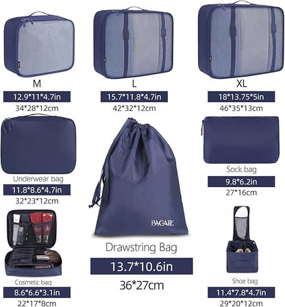 BAGAIL 8 Set Packing Cubes Luggage Packing Organizers for Travel Accessories-Indigo