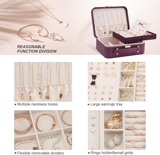 Travel Jewelry Case Organizer, Large Travel Jewelry Organizer, Travel Jewelry Box and Portable Travel Jewelry Case, Burgundy Red