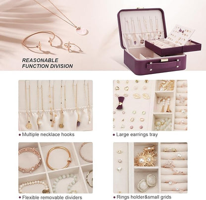 Travel Jewelry Case Organizer, Large Travel Jewelry Organizer, Travel Jewelry Box and Portable Travel Jewelry Case, Burgundy Red