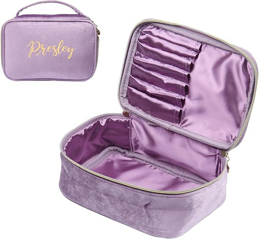 Personalized Name Makeup Bags - Monogrammed Gift for Women Girls Cosmetic Bag with Zipper Gift Ideal for Teen Girls Women Birthday Friend Mom (Light Purple)