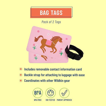 Wildkin Kids Luggage Tags – Set of 2, Durable Bag Tags w/Info Card for Suitcases & Backpacks - Horse