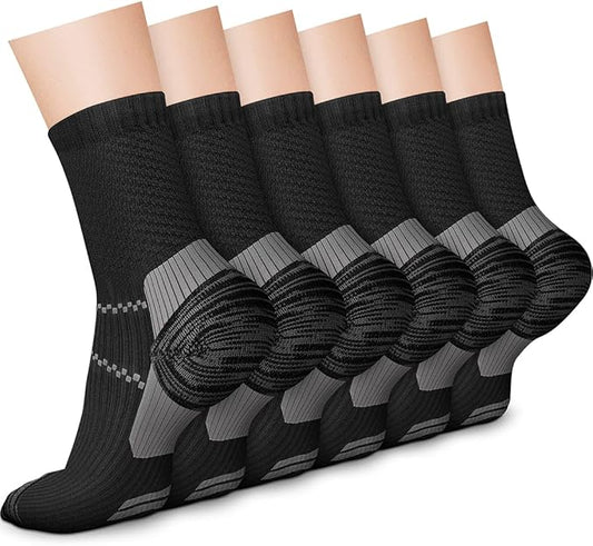 CHARMKING 6 Pairs Crew Compression Socks for Women & Men Circulation 15-20 mmHg is Best for All Day Wear Running Nurse