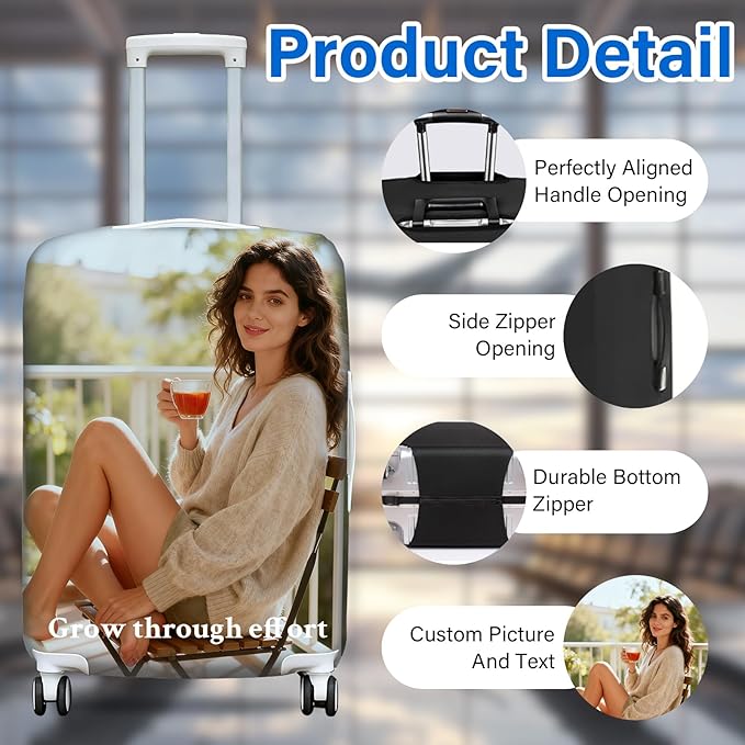 Custom Luggage Cover Personalized Photo Suitcase Protector - Add Your Photo, Name & Text, Double-Sided Design, Elastic & Washable Suitcase Protector Cover