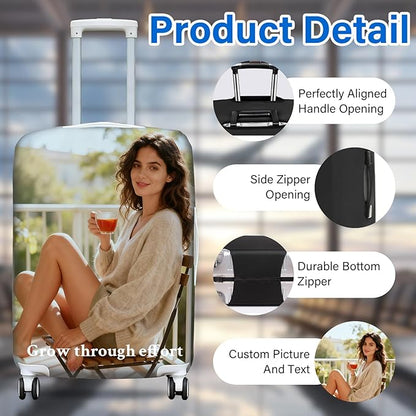 Custom Luggage Cover Personalized Photo Suitcase Protector - Add Your Photo, Name & Text, Double-Sided Design, Elastic & Washable Suitcase Protector Cover