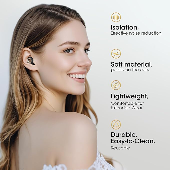 Ear Plugs for Sleeping, Reusable Silicone Earplugs for Noise Reduction, Concert Noise Cancelling Ear Plugs, Shooting Hearing Protection, Work, Travel & Study – 45dB SNR Sleep EarPlugs(Dark Black)