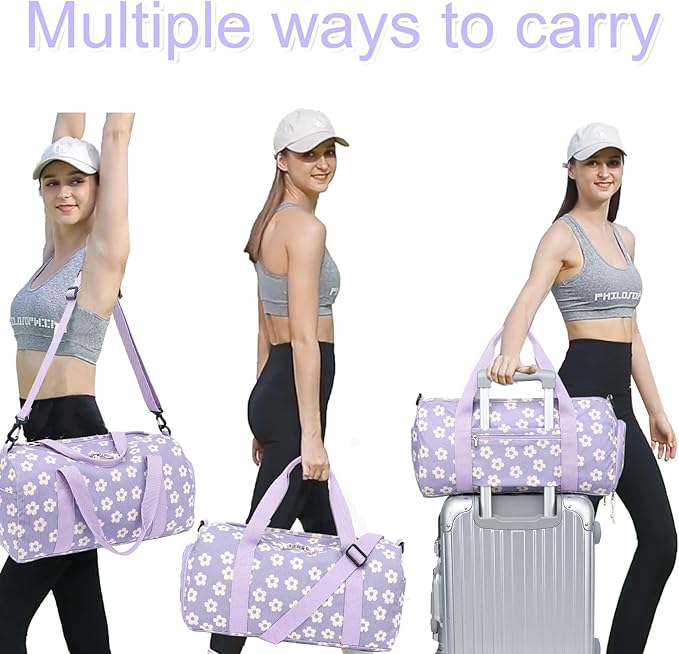 BLUBOON Duffle Bag Girls Kids Cute Gym Bag with Shoes Compartment & Wet Separation Waterproof Sports Overnight Travel Bag