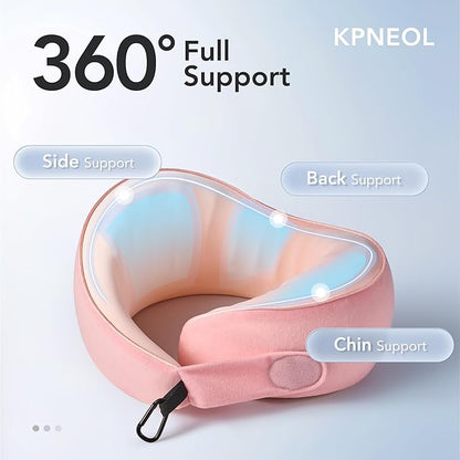 Travel Pillow, 100% Pure Memory Foam Travel Neck Pillow Airplane Neck Support Ergonomic Design for Traveling Suitable for Airplanes,Offices and Cars-Cooling Silk Light Pink