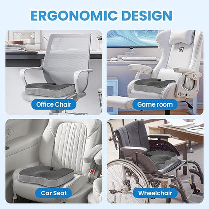 TushGuard Office/Car Seat Cushion, Non-Slip Sciatica & Back Coccyx Tailbone Pain Relief Chair Pad, Memory Foam Butt Pillow for Computer Desk, Wheelchair, Driving (Black&Grey, XX-Large)