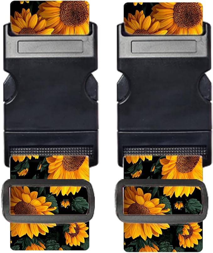 Nuxovilar Luggage Straps of 2 Set Sunflower Pattern, 1.96x90.5 inches - Luggage Straps for Suitcases, Ideal for Nature Trips, Outdoor Journeys, Daily Use
